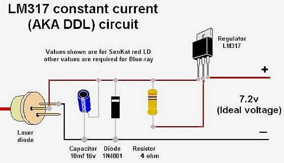An example of a laser driver circuit diagram without a potentiometer and a 4 ohm resistor. Lasers are now used as weapons on US Navy warships as part of their strategic development.