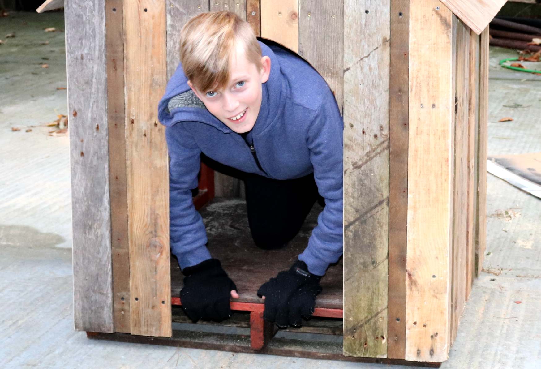 Testing the kennel for size to make sure Bella will be comfortable