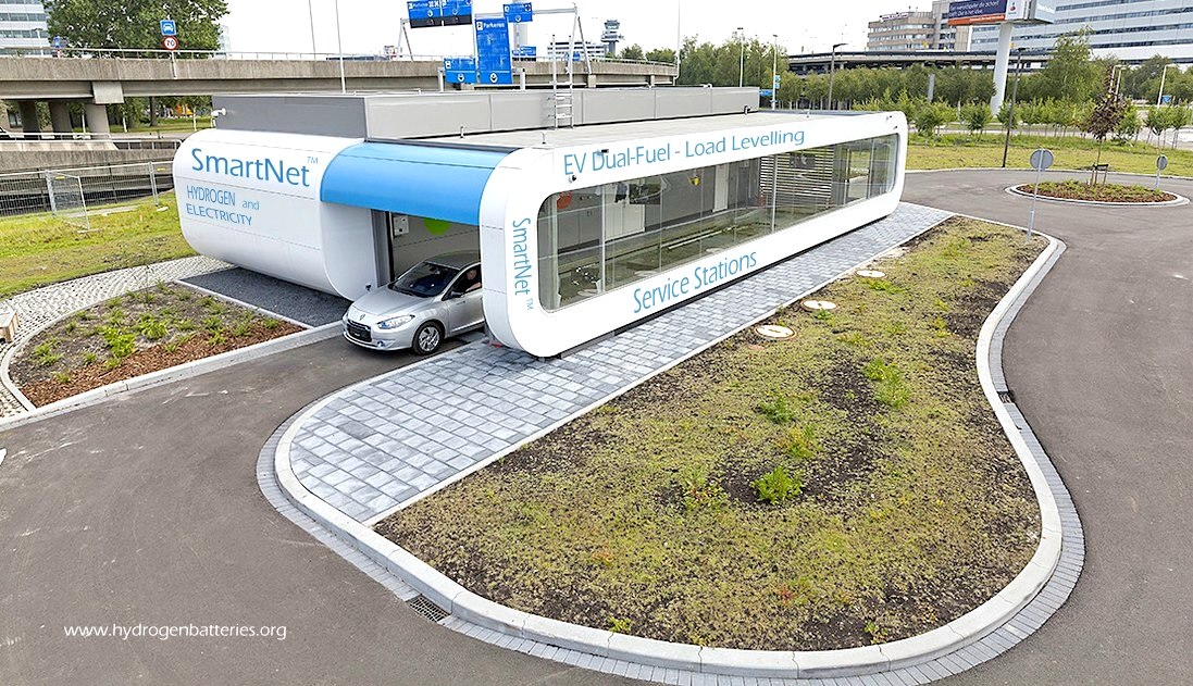 SmartNet dual fuel service stations for battery and hydrogen EVs